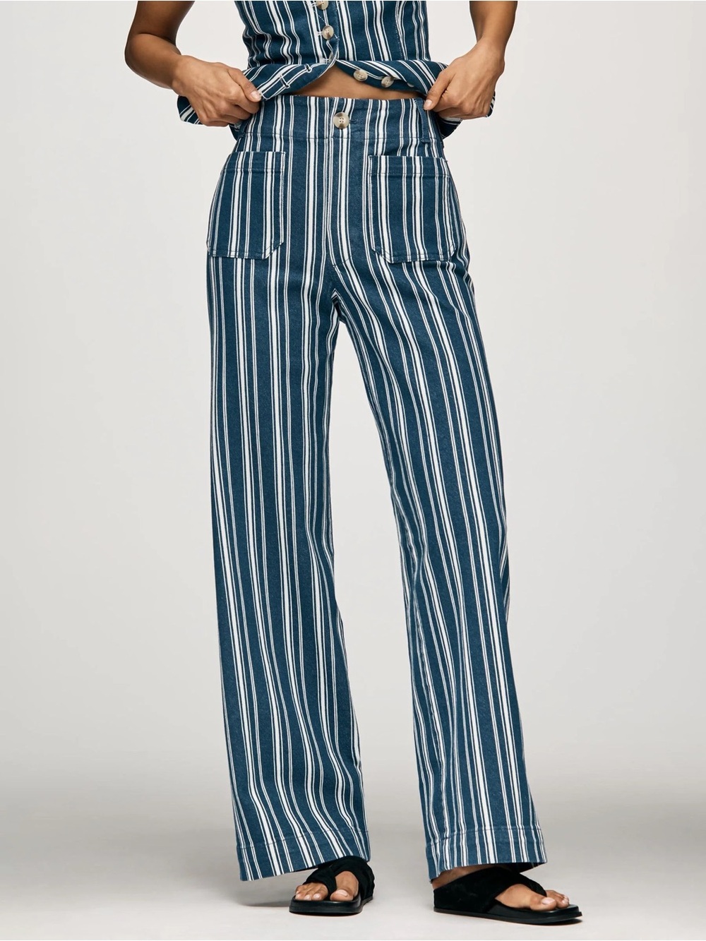 Anthropologie Maeve The Colette Striped Wide Leg Pants Blue White Size 24 Boho